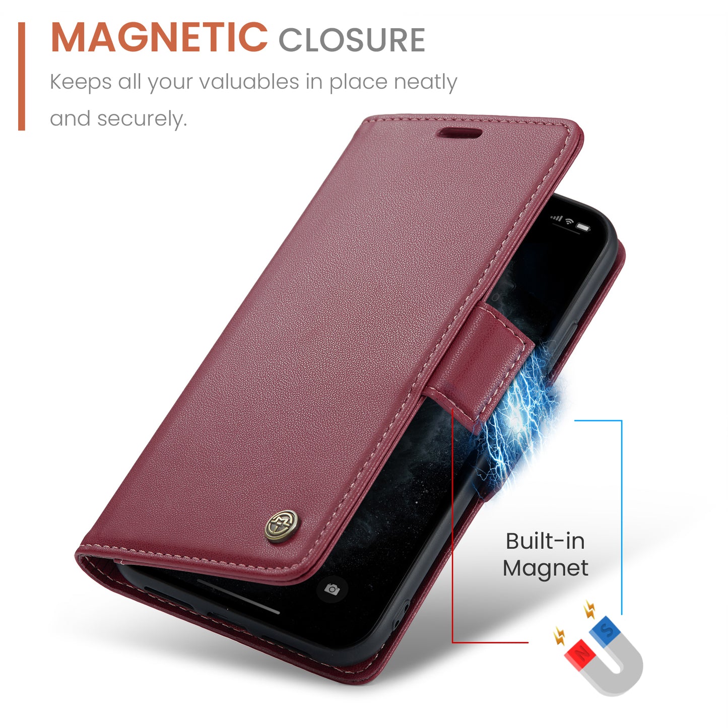 Caseme Stand Leather Phone Case for iPhone 11 Pro , RFID Blocking Litchi Texture Wallet Cover - Red