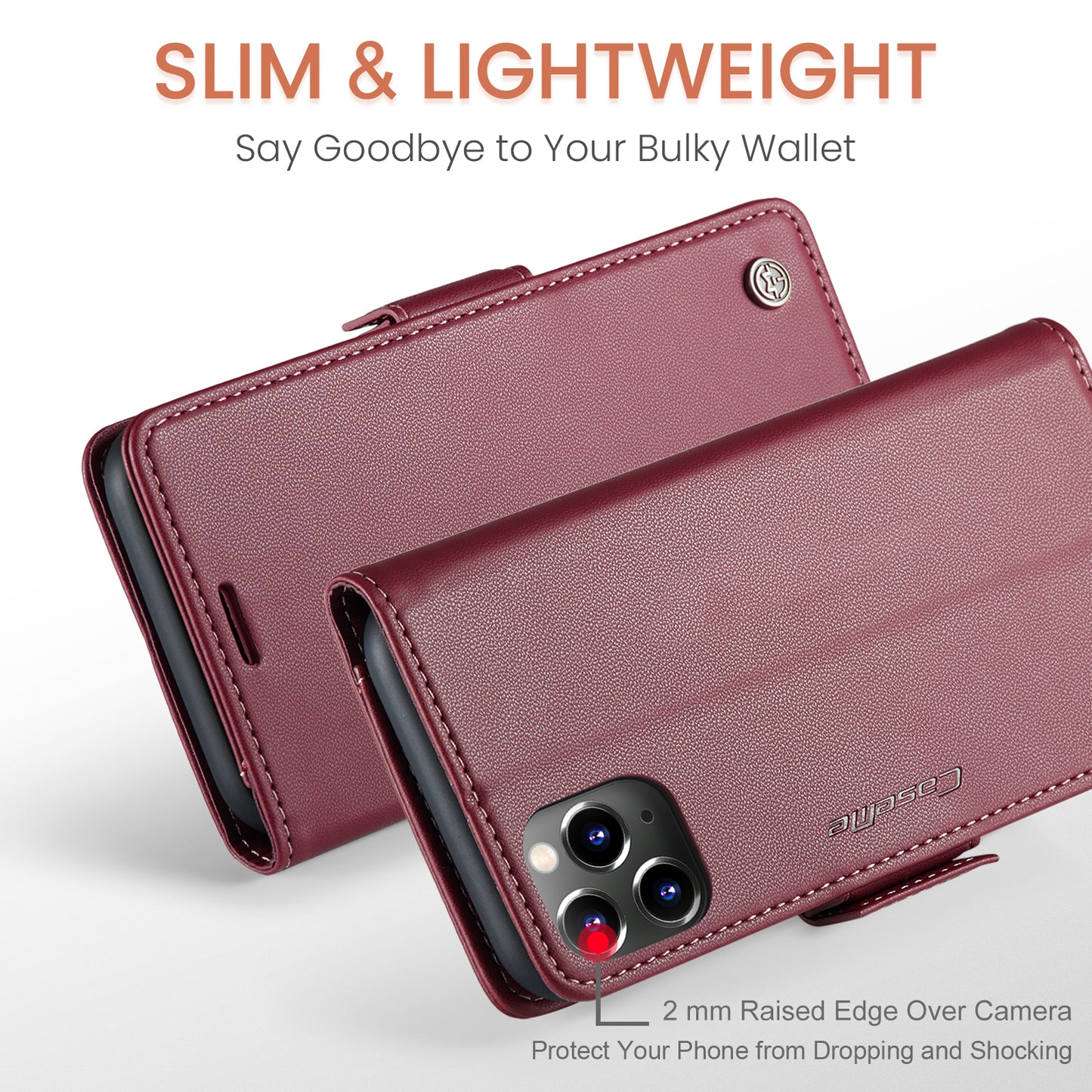 Caseme Stand Leather Phone Case for iPhone 11 Pro , RFID Blocking Litchi Texture Wallet Cover - Red