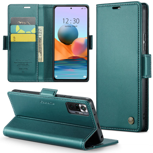 Caseme 023 Series Phone Case for Xiaomi Redmi Note 10 Pro 4G (India) / (Global) / Note 10 Pro Max 4G RFID Blocking Wallet Stand Leather Cover - Green