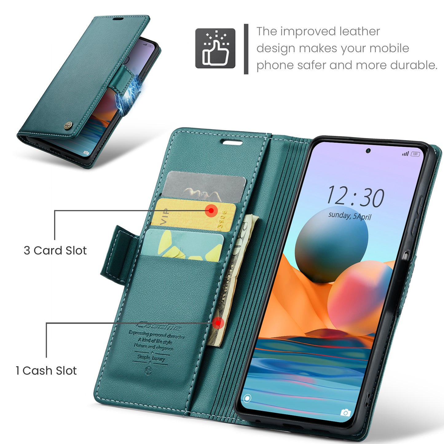 Caseme 023 Series Phone Case for Xiaomi Redmi Note 10 Pro 4G (India) / (Global) / Note 10 Pro Max 4G RFID Blocking Wallet Stand Leather Cover - Green