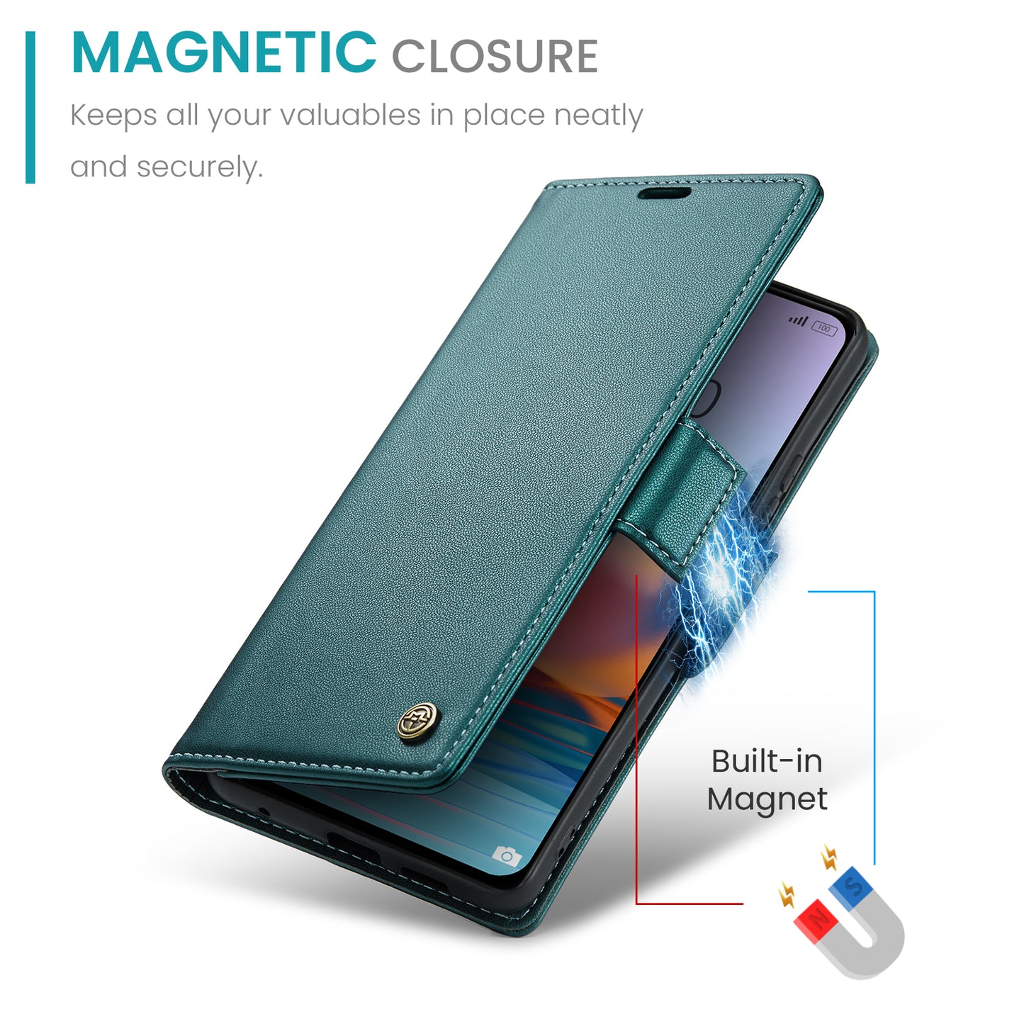 Caseme 023 Series Phone Case for Xiaomi Redmi Note 10 Pro 4G (India) / (Global) / Note 10 Pro Max 4G RFID Blocking Wallet Stand Leather Cover - Green