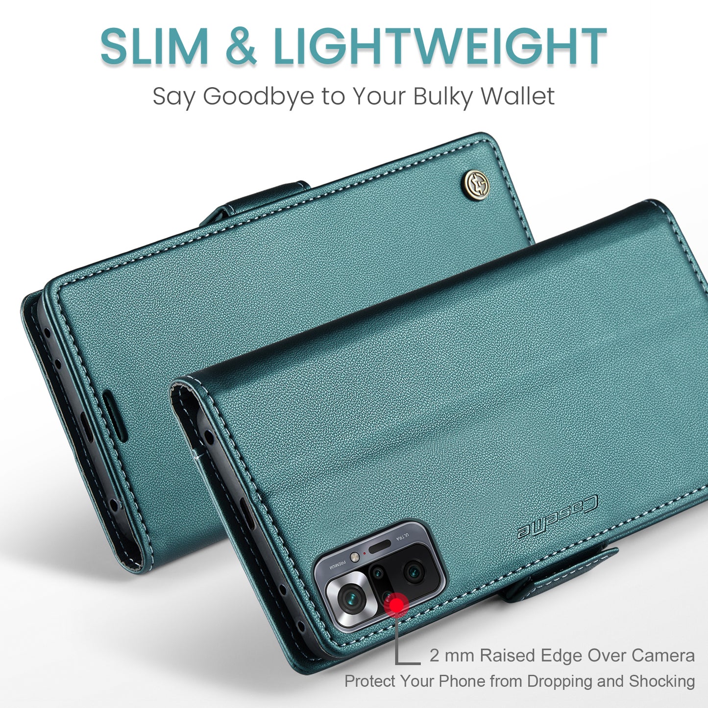 Caseme 023 Series Phone Case for Xiaomi Redmi Note 10 Pro 4G (India) / (Global) / Note 10 Pro Max 4G RFID Blocking Wallet Stand Leather Cover - Green