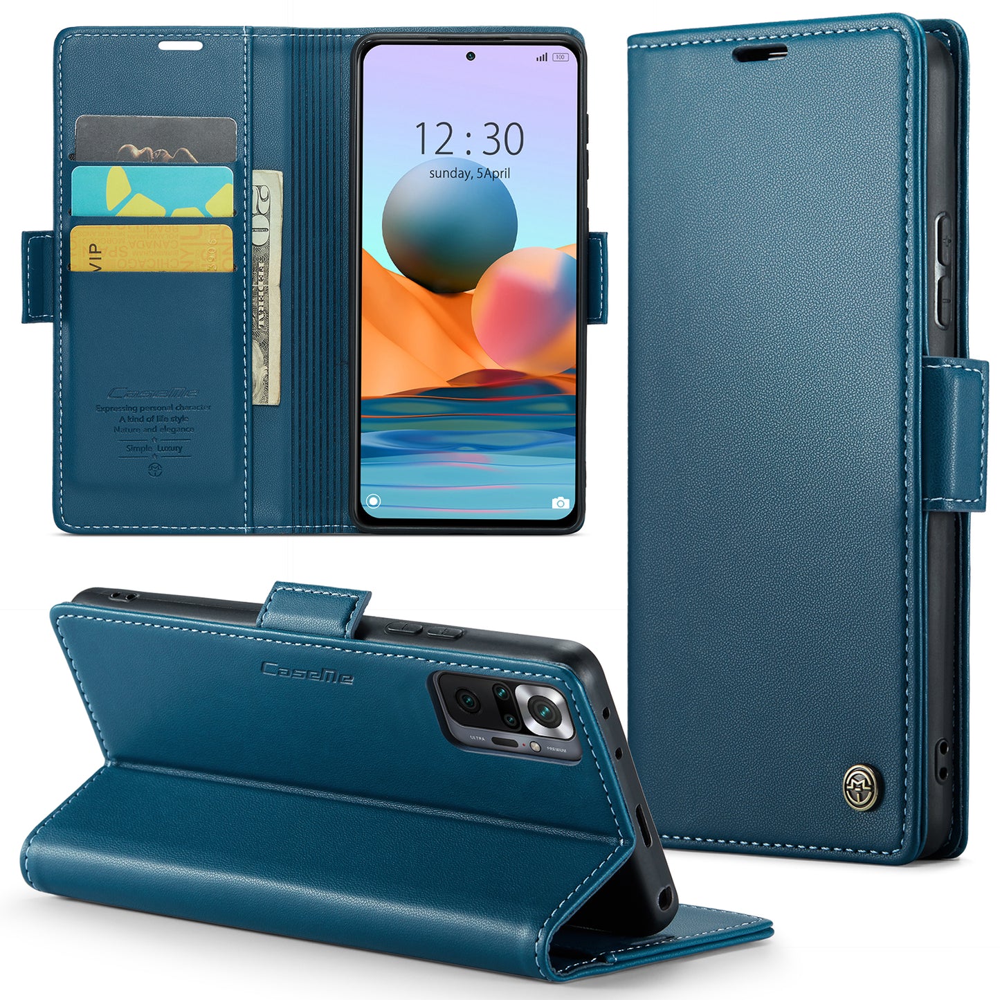 Caseme 023 Series Phone Case for Xiaomi Redmi Note 10 Pro 4G (India) / (Global) / Note 10 Pro Max 4G RFID Blocking Wallet Stand Leather Cover - Blue