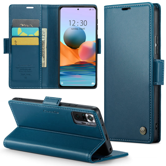 Caseme 023 Series Phone Case for Xiaomi Redmi Note 10 Pro 4G (India) / (Global) / Note 10 Pro Max 4G RFID Blocking Wallet Stand Leather Cover - Blue