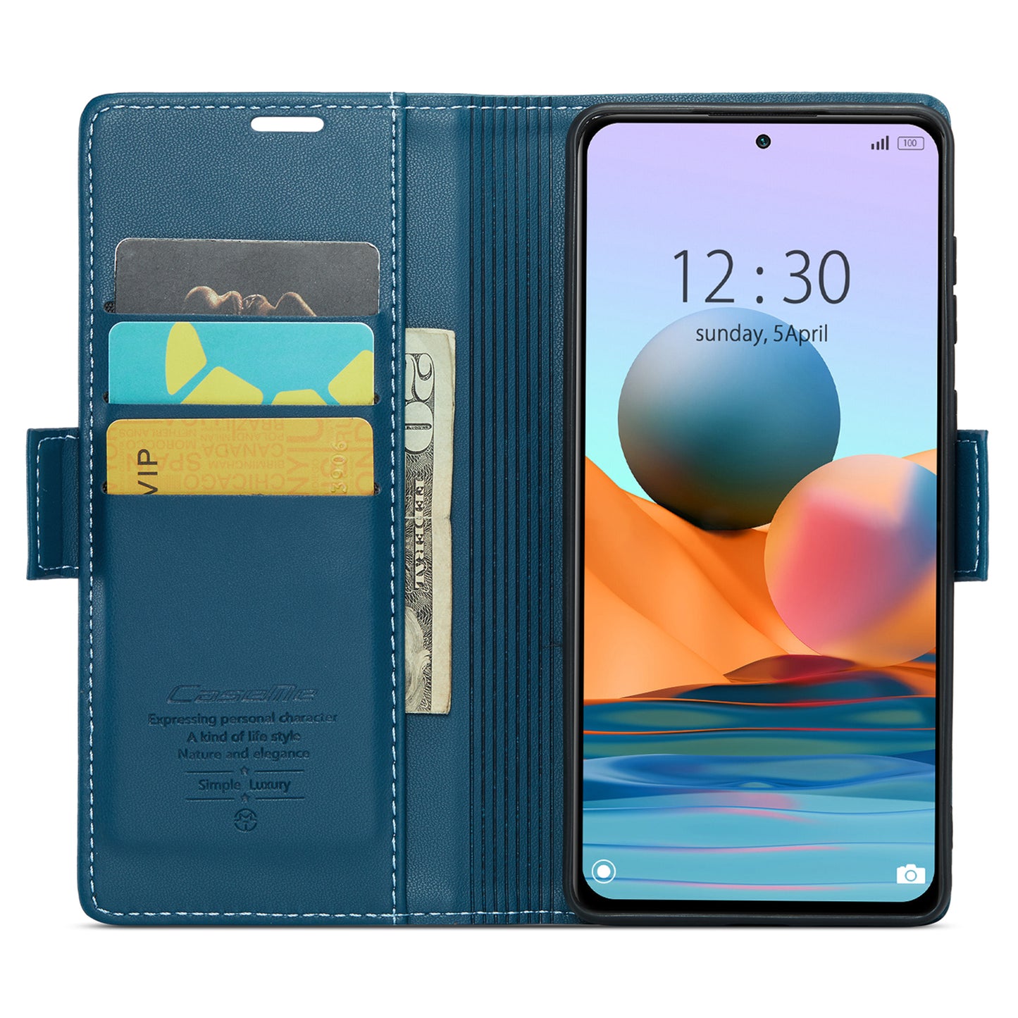Caseme 023 Series Phone Case for Xiaomi Redmi Note 10 Pro 4G (India) / (Global) / Note 10 Pro Max 4G RFID Blocking Wallet Stand Leather Cover - Blue