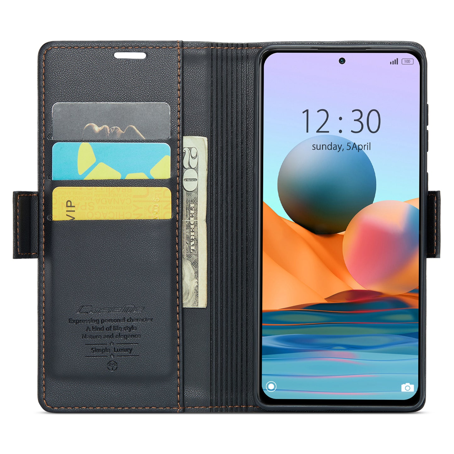 Caseme 023 Series Phone Case for Xiaomi Redmi Note 10 Pro 4G (India) / (Global) / Note 10 Pro Max 4G RFID Blocking Wallet Stand Leather Cover - Black