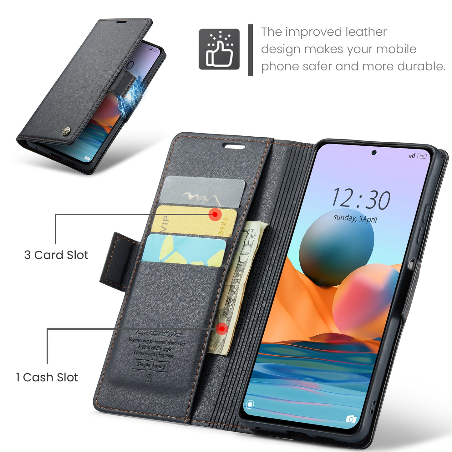 Caseme 023 Series Phone Case for Xiaomi Redmi Note 10 Pro 4G (India) / (Global) / Note 10 Pro Max 4G RFID Blocking Wallet Stand Leather Cover - Black