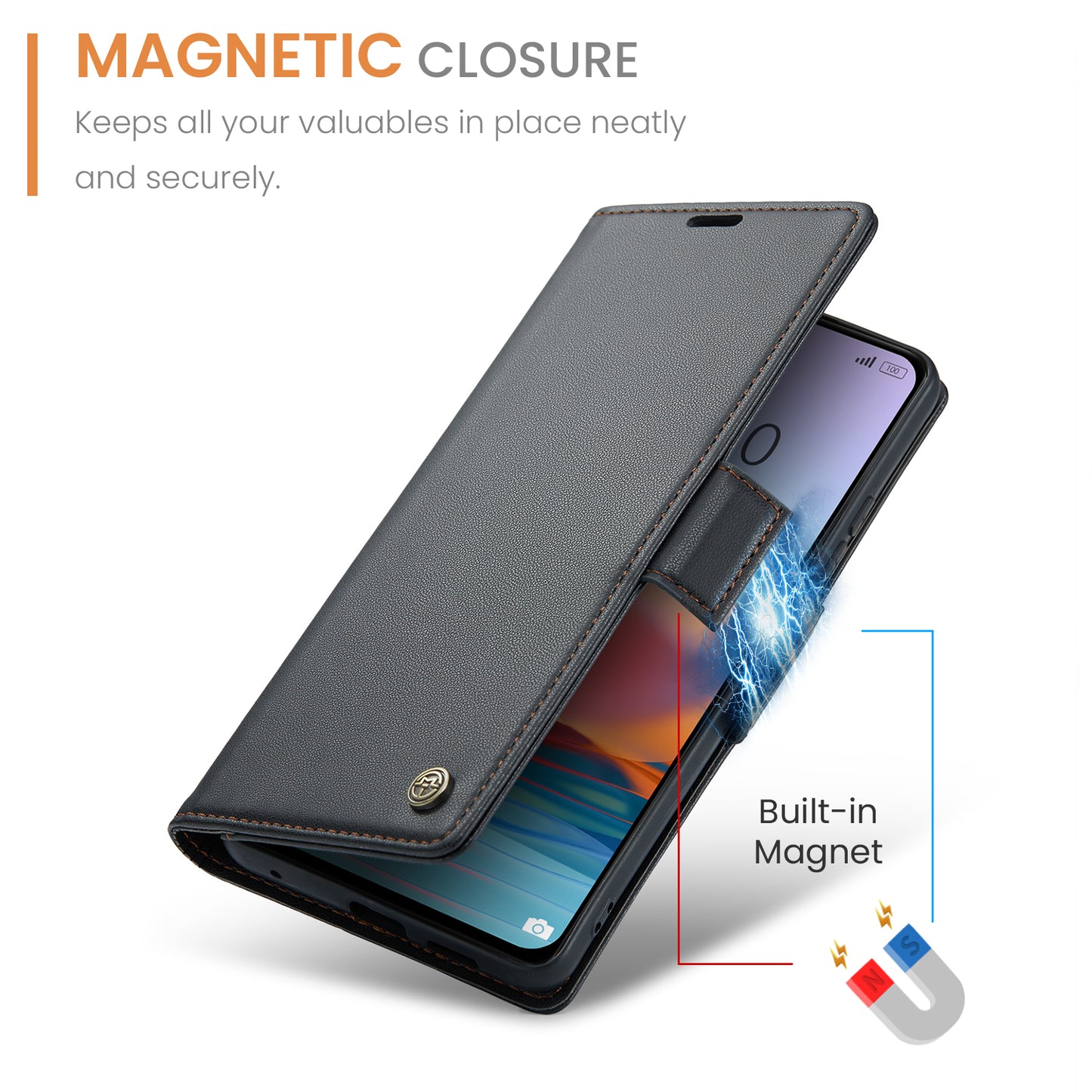 Caseme 023 Series Phone Case for Xiaomi Redmi Note 10 Pro 4G (India) / (Global) / Note 10 Pro Max 4G RFID Blocking Wallet Stand Leather Cover - Black