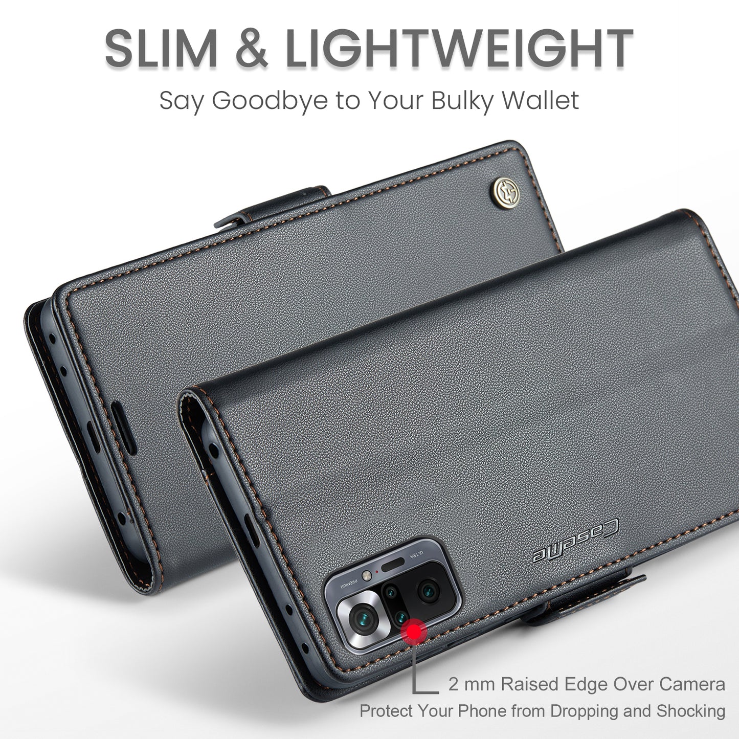 Caseme 023 Series Phone Case for Xiaomi Redmi Note 10 Pro 4G (India) / (Global) / Note 10 Pro Max 4G RFID Blocking Wallet Stand Leather Cover - Black