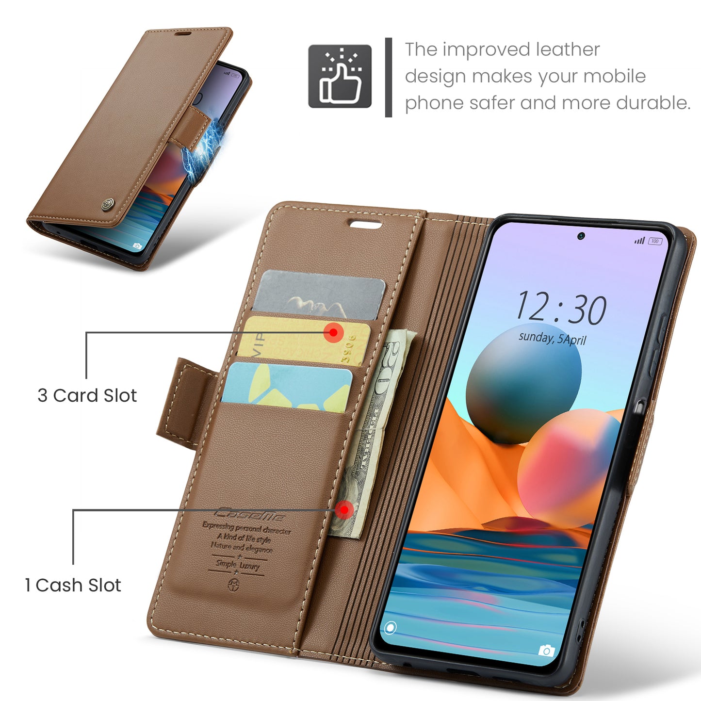 Caseme 023 Series Phone Case for Xiaomi Redmi Note 10 Pro 4G (India) / (Global) / Note 10 Pro Max 4G RFID Blocking Wallet Stand Leather Cover - Brown
