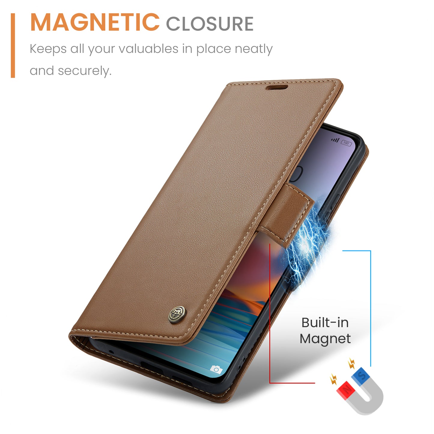 Caseme 023 Series Phone Case for Xiaomi Redmi Note 10 Pro 4G (India) / (Global) / Note 10 Pro Max 4G RFID Blocking Wallet Stand Leather Cover - Brown