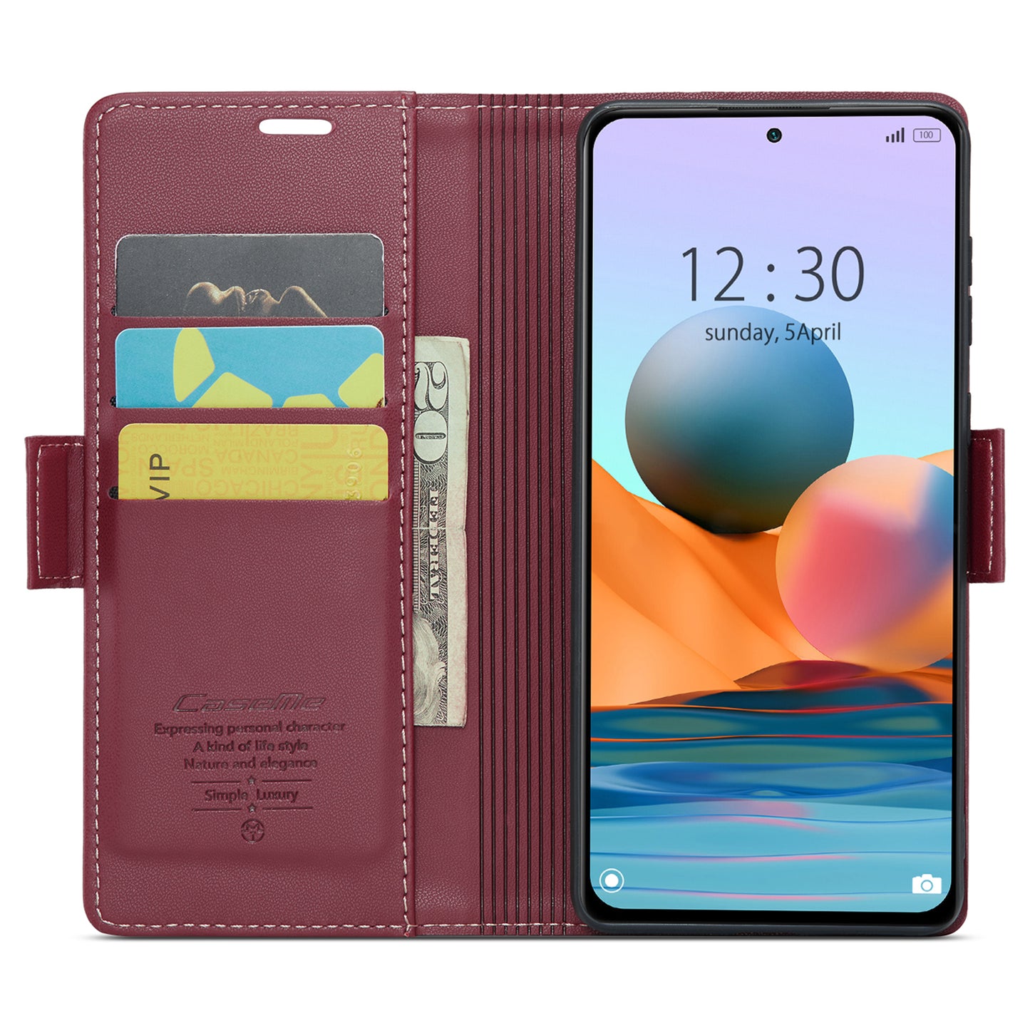 Caseme 023 Series Phone Case for Xiaomi Redmi Note 10 Pro 4G (India) / (Global) / Note 10 Pro Max 4G RFID Blocking Wallet Stand Leather Cover - Red