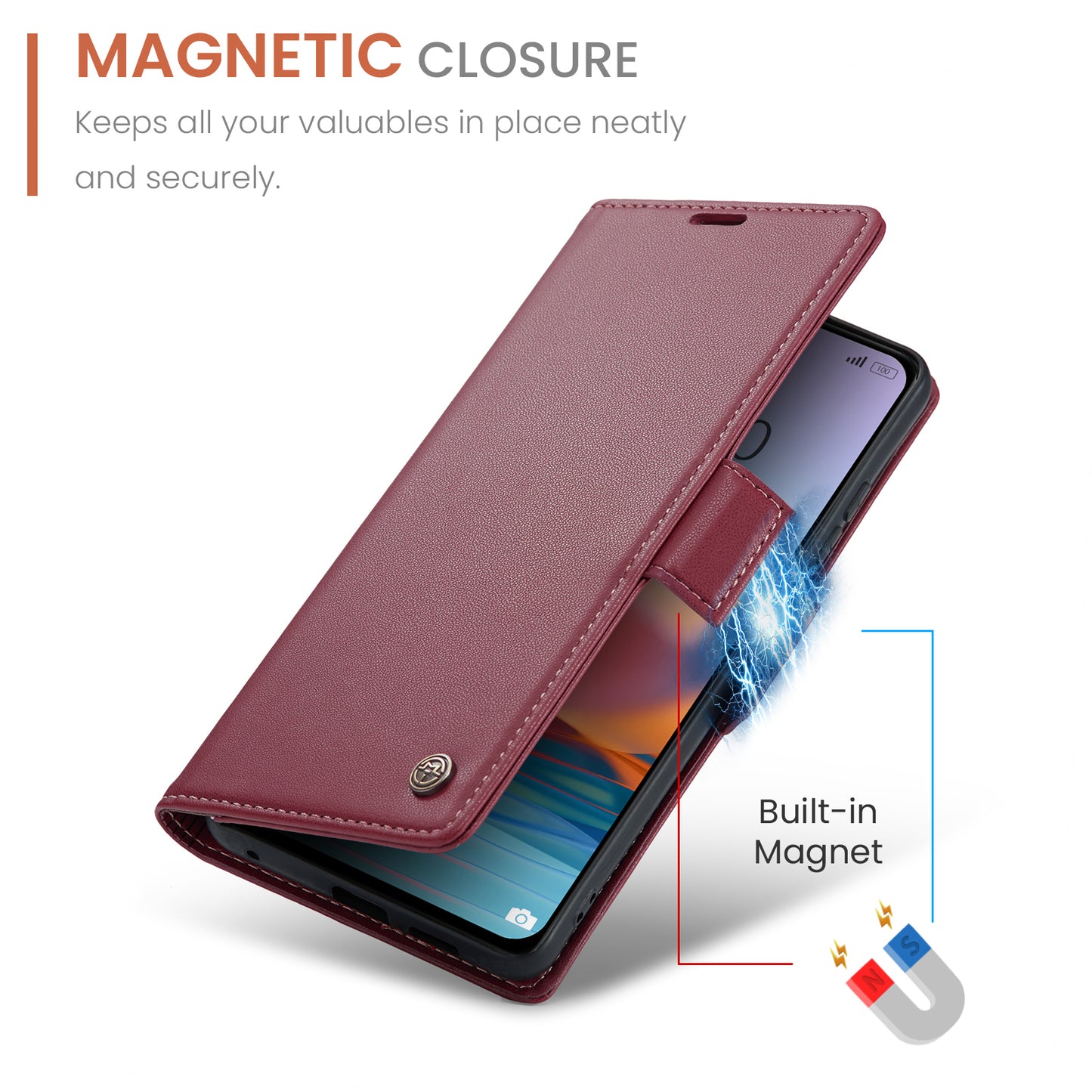 Caseme 023 Series Phone Case for Xiaomi Redmi Note 10 Pro 4G (India) / (Global) / Note 10 Pro Max 4G RFID Blocking Wallet Stand Leather Cover - Red