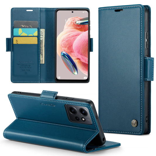 Caseme Leather Case for Xiaomi Redmi Note 12 4G RFID Blocking Phone Cover with Stand Wallet - Blue