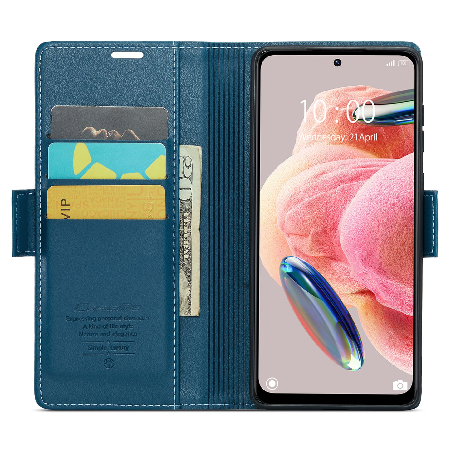 Caseme Leather Case for Xiaomi Redmi Note 12 4G RFID Blocking Phone Cover with Stand Wallet - Blue