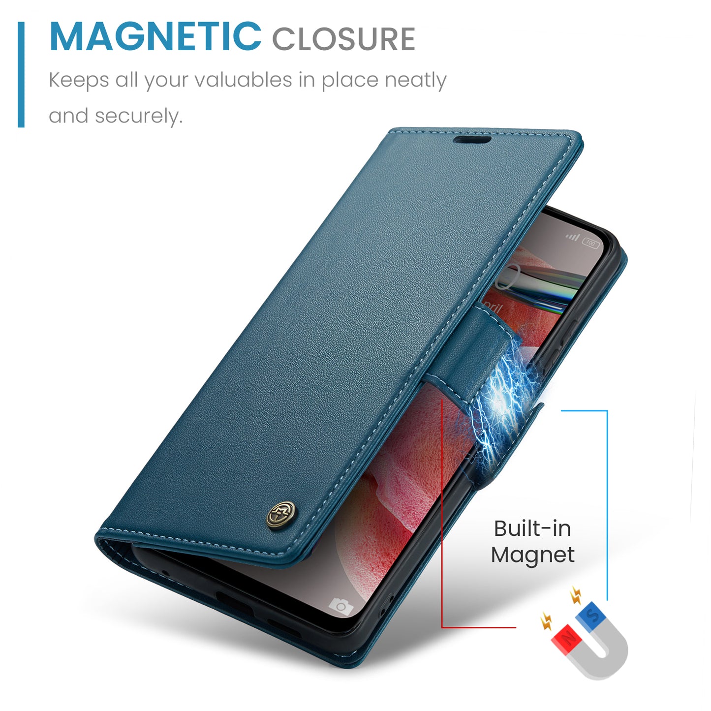 Caseme Leather Case for Xiaomi Redmi Note 12 4G RFID Blocking Phone Cover with Stand Wallet - Blue