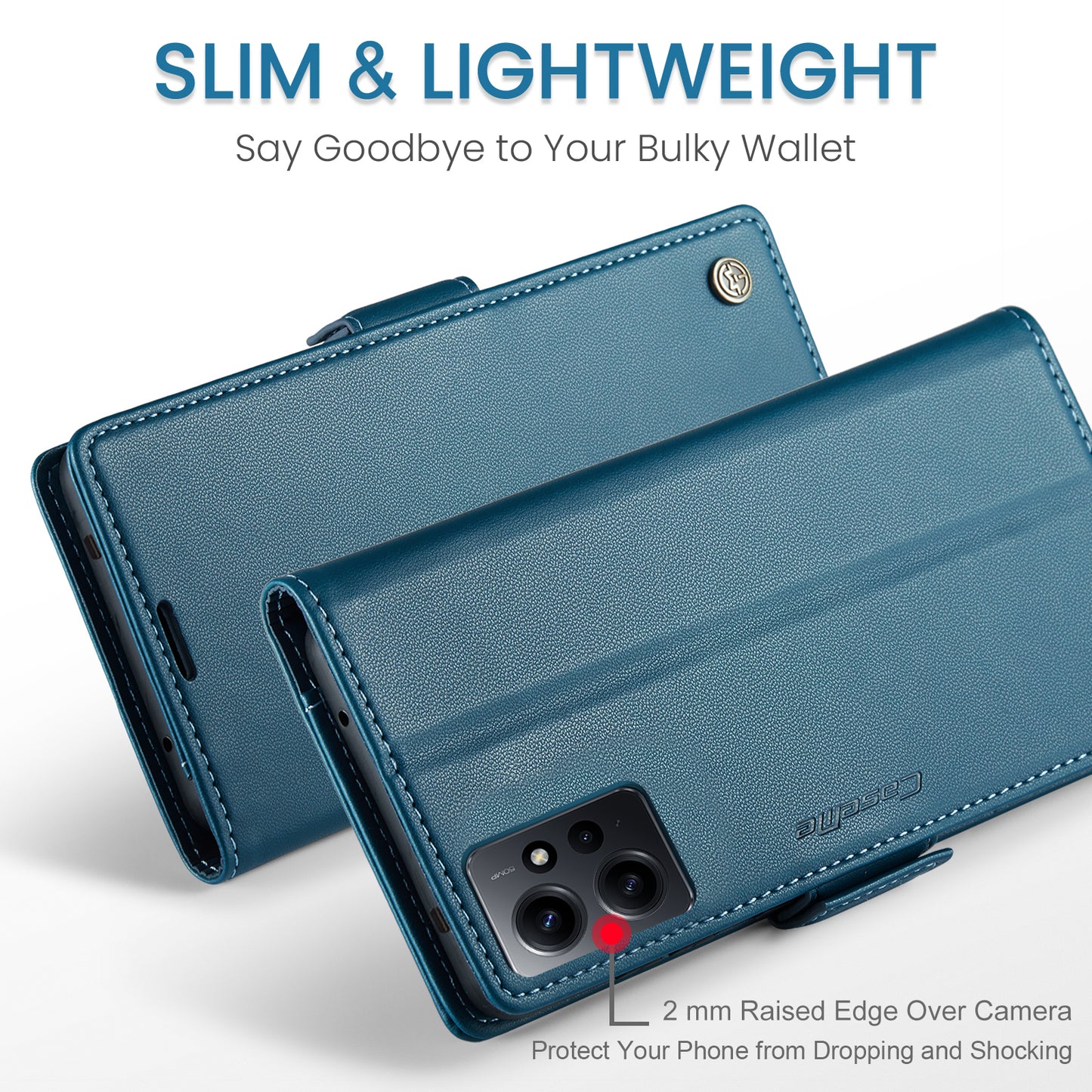 Caseme Leather Case for Xiaomi Redmi Note 12 4G RFID Blocking Phone Cover with Stand Wallet - Blue
