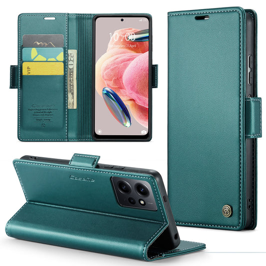 Caseme Leather Case for Xiaomi Redmi Note 12 4G RFID Blocking Phone Cover with Stand Wallet - Green