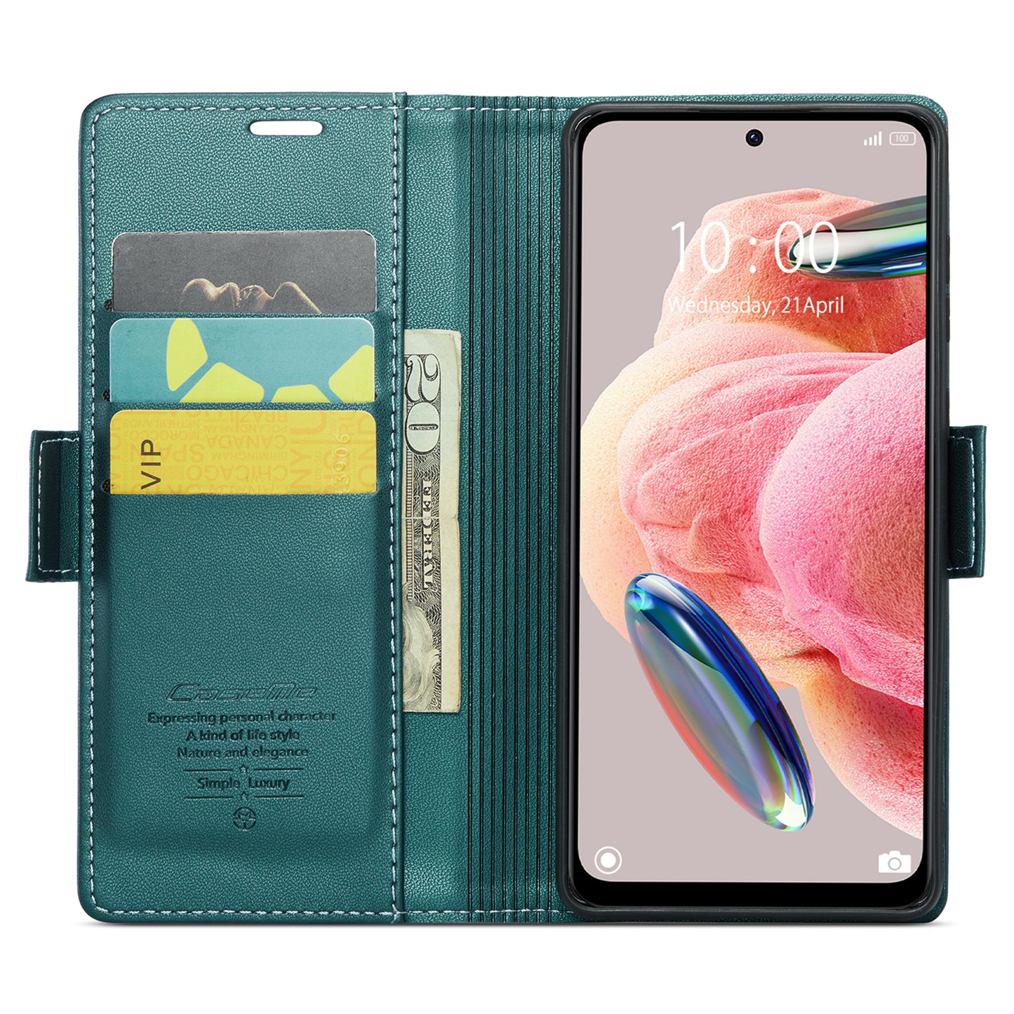 Caseme Leather Case for Xiaomi Redmi Note 12 4G RFID Blocking Phone Cover with Stand Wallet - Green