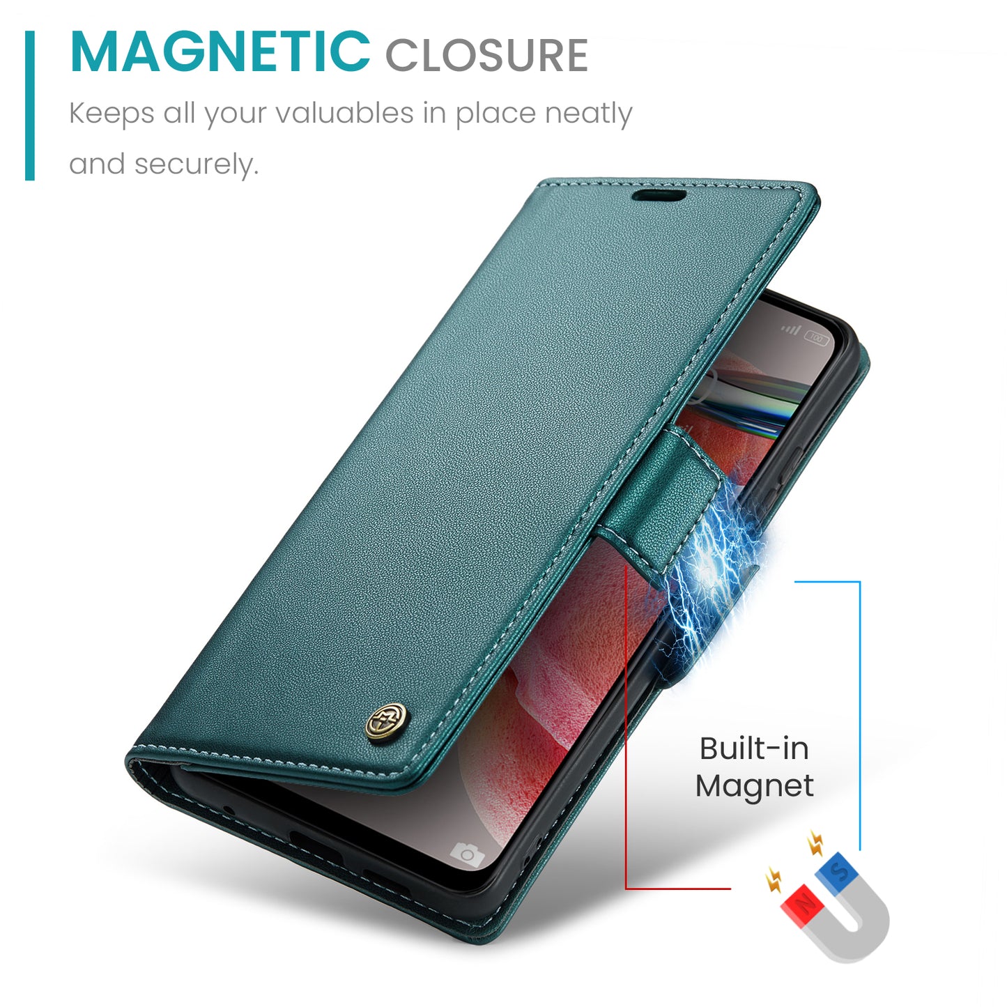 Caseme Leather Case for Xiaomi Redmi Note 12 4G RFID Blocking Phone Cover with Stand Wallet - Green