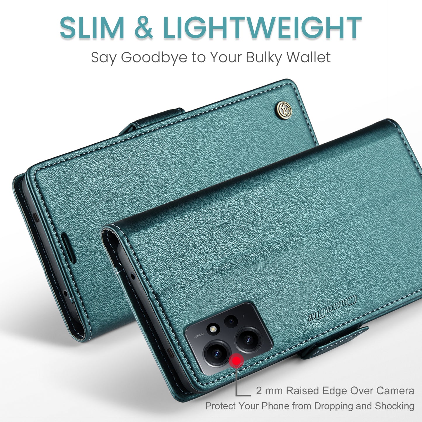 Caseme Leather Case for Xiaomi Redmi Note 12 4G RFID Blocking Phone Cover with Stand Wallet - Green