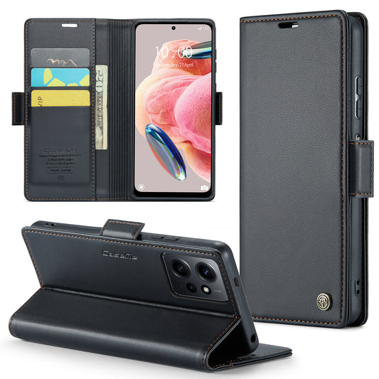 Caseme Leather Case for Xiaomi Redmi Note 12 4G RFID Blocking Phone Cover with Stand Wallet - Black