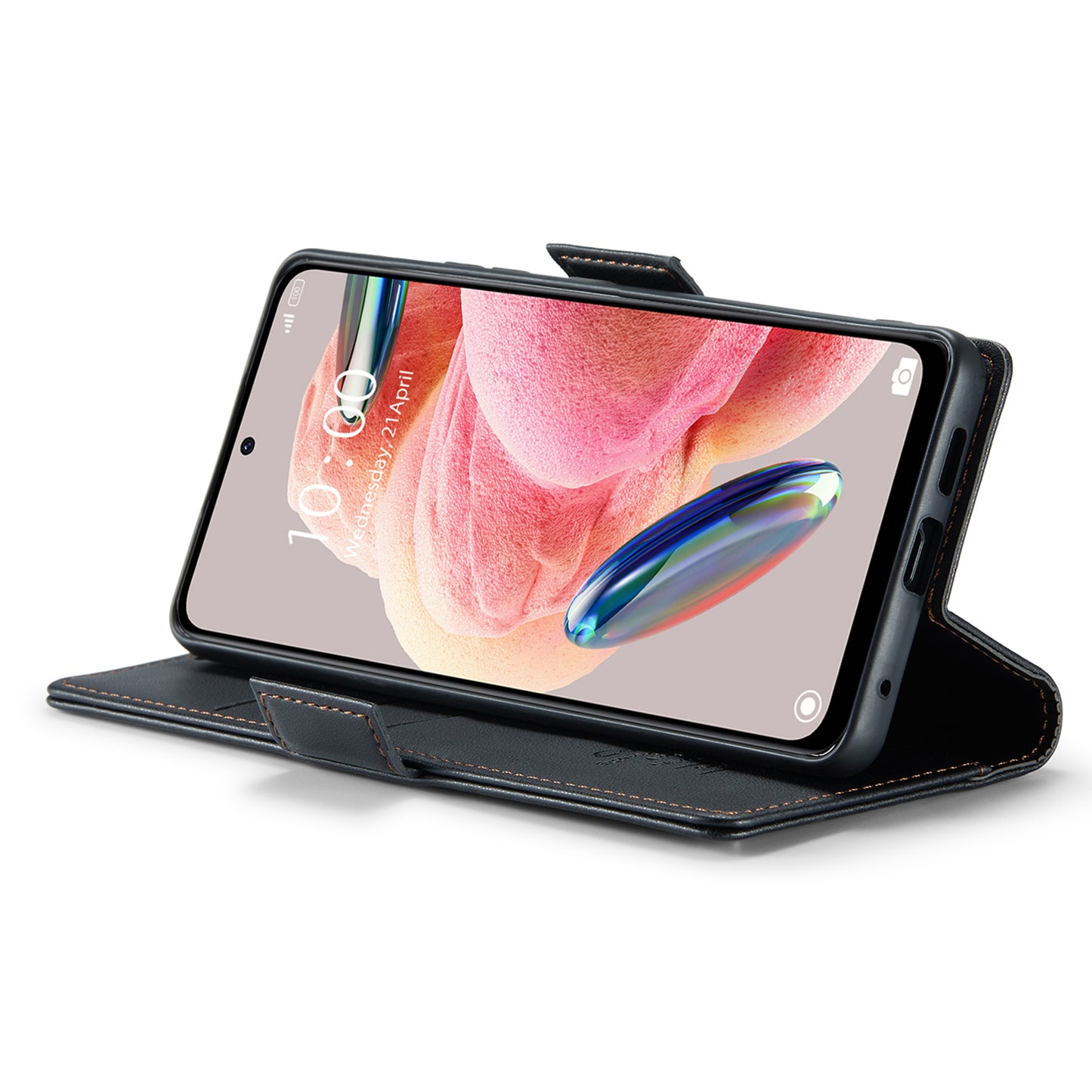 Caseme Leather Case for Xiaomi Redmi Note 12 4G RFID Blocking Phone Cover with Stand Wallet - Black