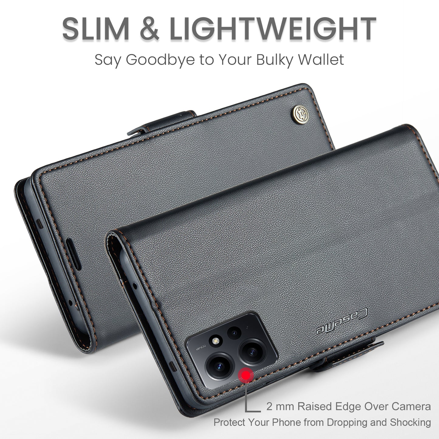Caseme Leather Case for Xiaomi Redmi Note 12 4G RFID Blocking Phone Cover with Stand Wallet - Black