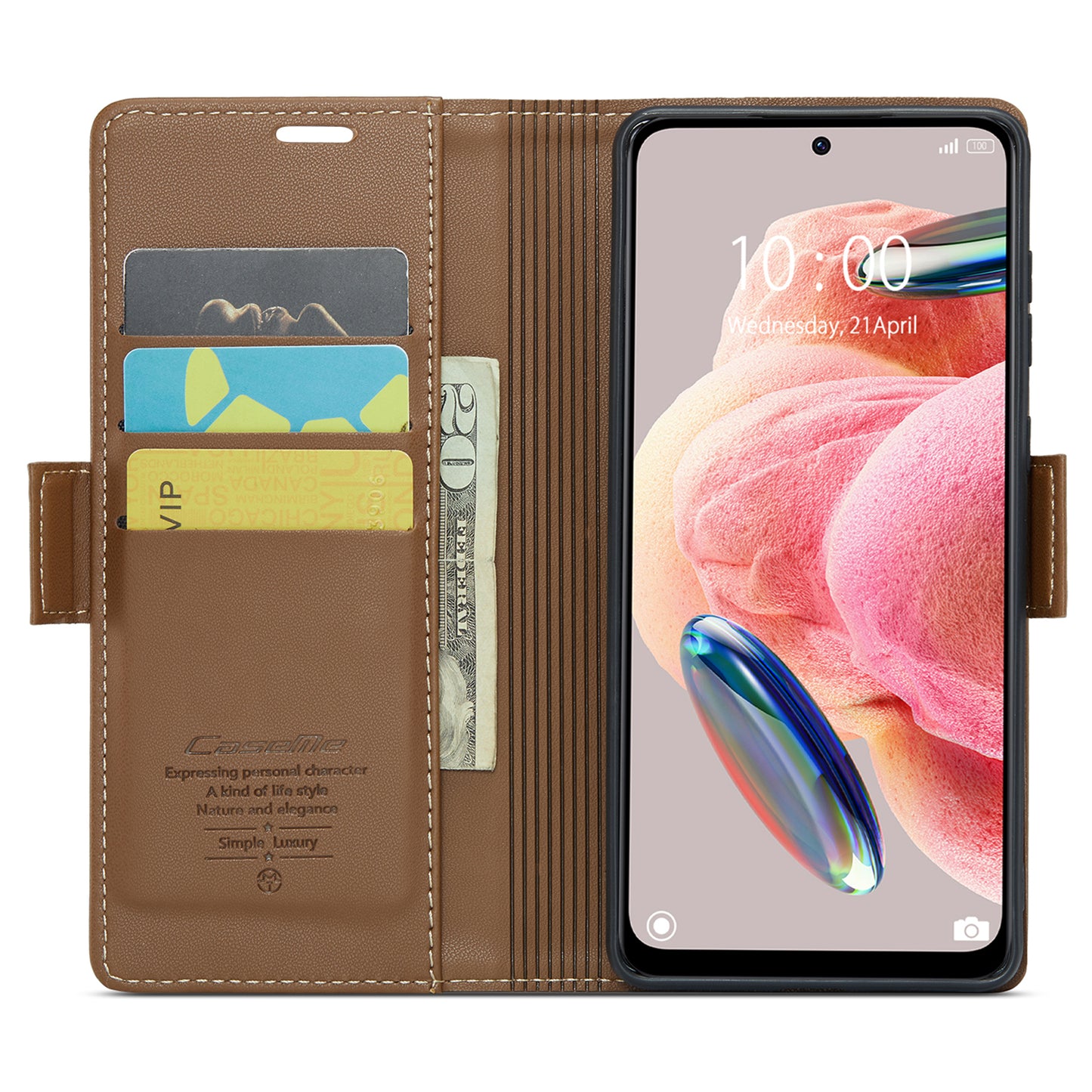 Caseme Leather Case for Xiaomi Redmi Note 12 4G RFID Blocking Phone Cover with Stand Wallet - Brown