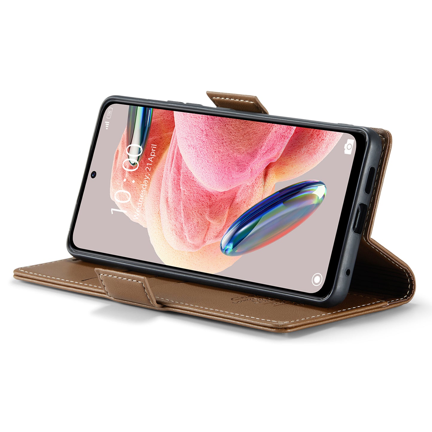 Caseme Leather Case for Xiaomi Redmi Note 12 4G RFID Blocking Phone Cover with Stand Wallet - Brown