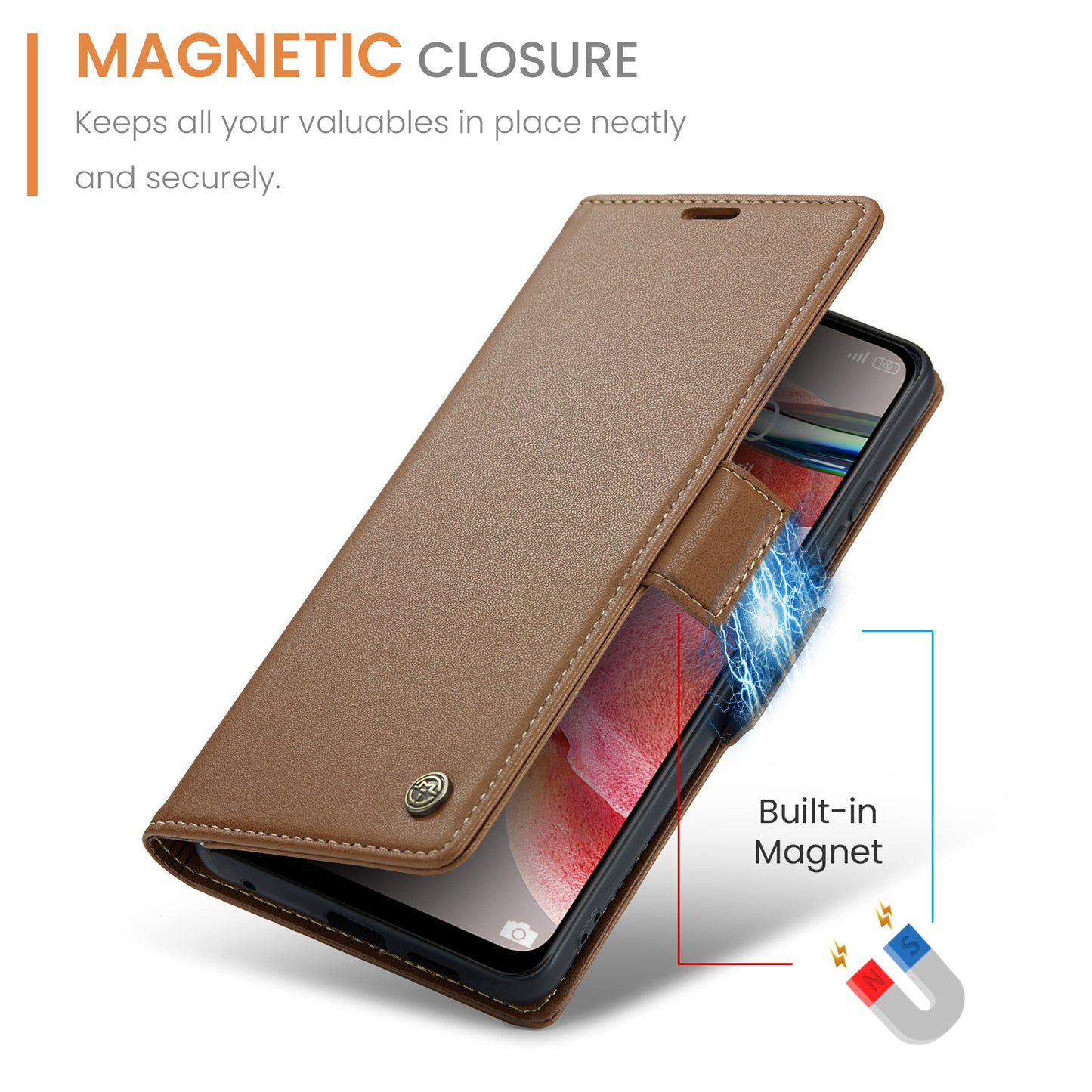 Caseme Leather Case for Xiaomi Redmi Note 12 4G RFID Blocking Phone Cover with Stand Wallet - Brown
