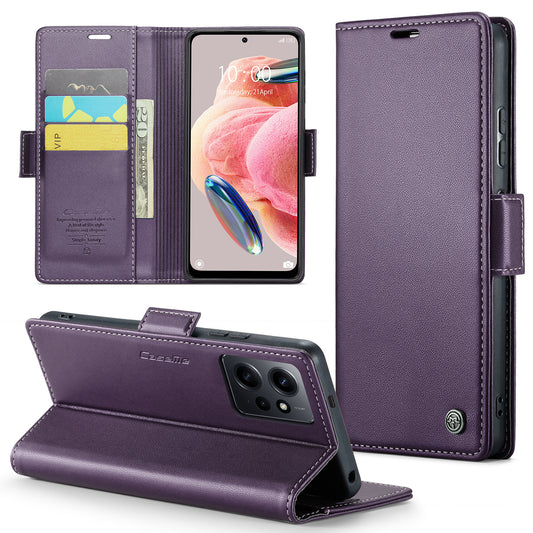 Caseme Leather Case for Xiaomi Redmi Note 12 4G RFID Blocking Phone Cover with Stand Wallet - Purple