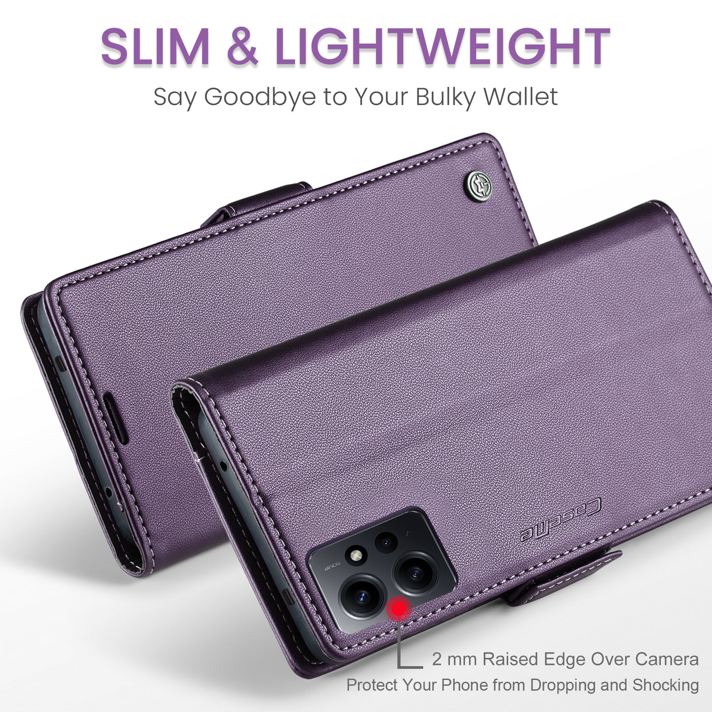 Caseme Leather Case for Xiaomi Redmi Note 12 4G RFID Blocking Phone Cover with Stand Wallet - Purple