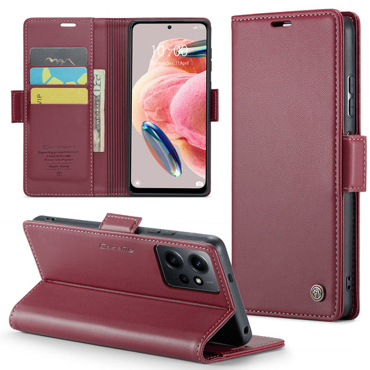 Caseme Leather Case for Xiaomi Redmi Note 12 4G RFID Blocking Phone Cover with Stand Wallet - Red