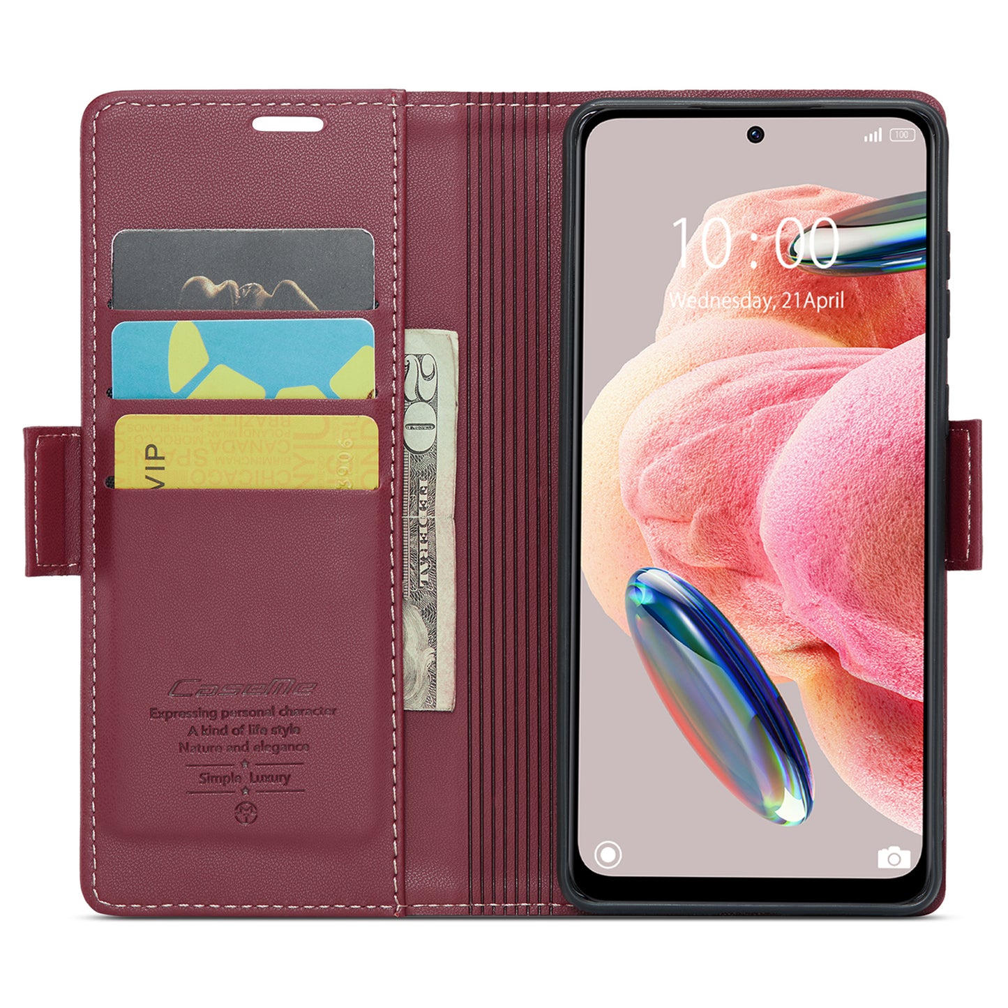 Caseme Leather Case for Xiaomi Redmi Note 12 4G RFID Blocking Phone Cover with Stand Wallet - Red