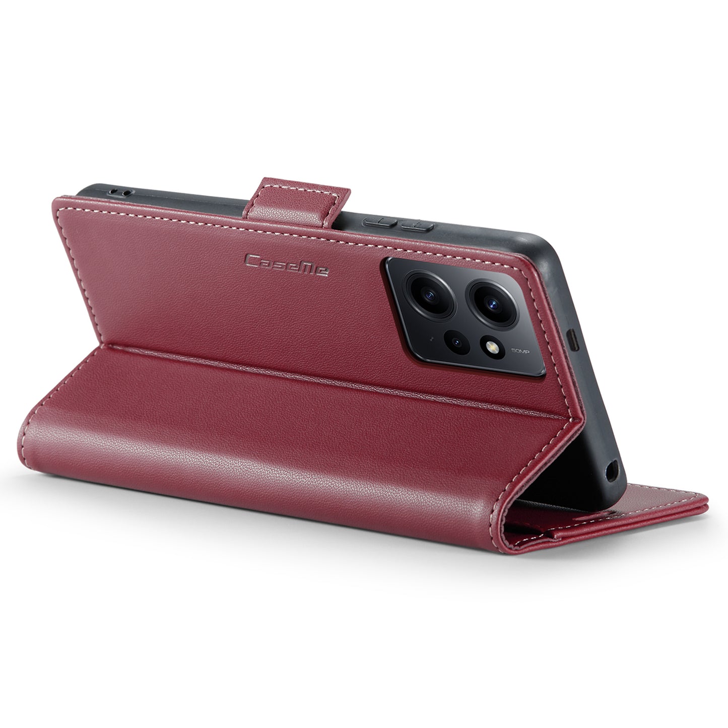 Caseme Leather Case for Xiaomi Redmi Note 12 4G RFID Blocking Phone Cover with Stand Wallet - Red