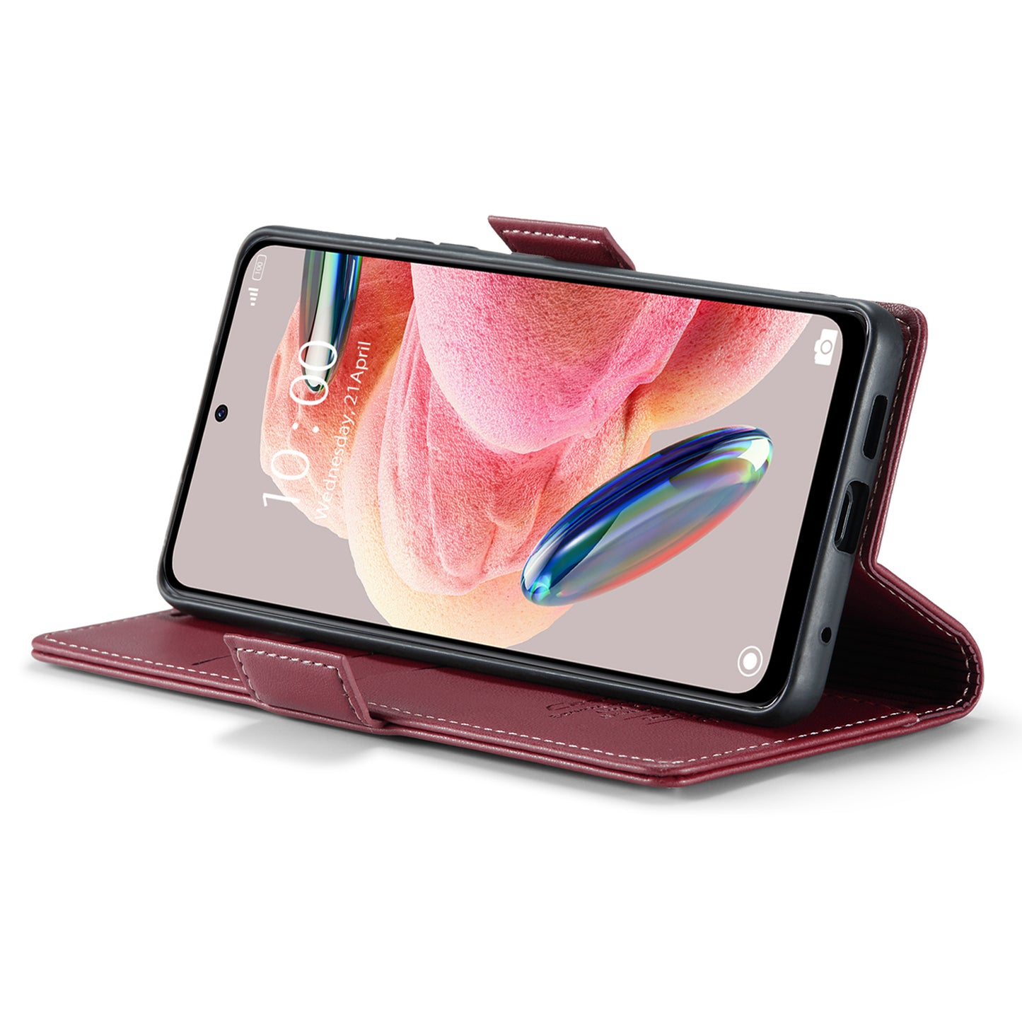 Caseme Leather Case for Xiaomi Redmi Note 12 4G RFID Blocking Phone Cover with Stand Wallet - Red