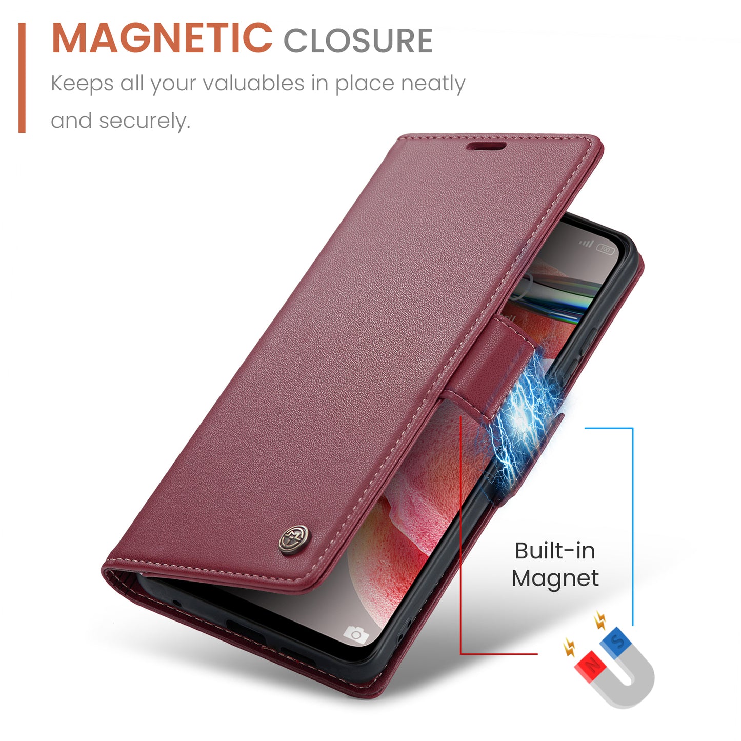 Caseme Leather Case for Xiaomi Redmi Note 12 4G RFID Blocking Phone Cover with Stand Wallet - Red