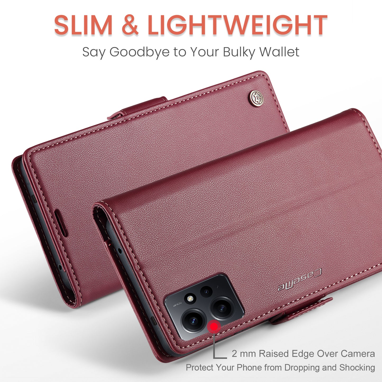 Caseme Leather Case for Xiaomi Redmi Note 12 4G RFID Blocking Phone Cover with Stand Wallet - Red