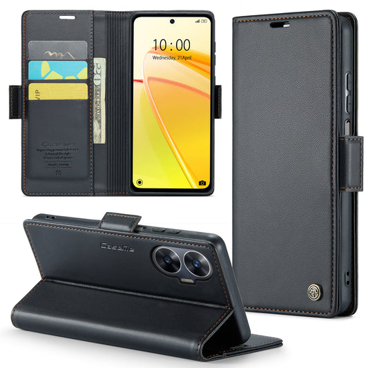 Caseme RFID Blocking Leather Case for Realme C55 , Wallet Stand Anti-drop Phone Cover - Black