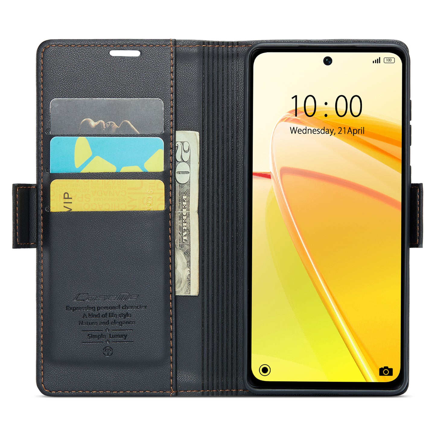 Caseme RFID Blocking Leather Case for Realme C55 , Wallet Stand Anti-drop Phone Cover - Black