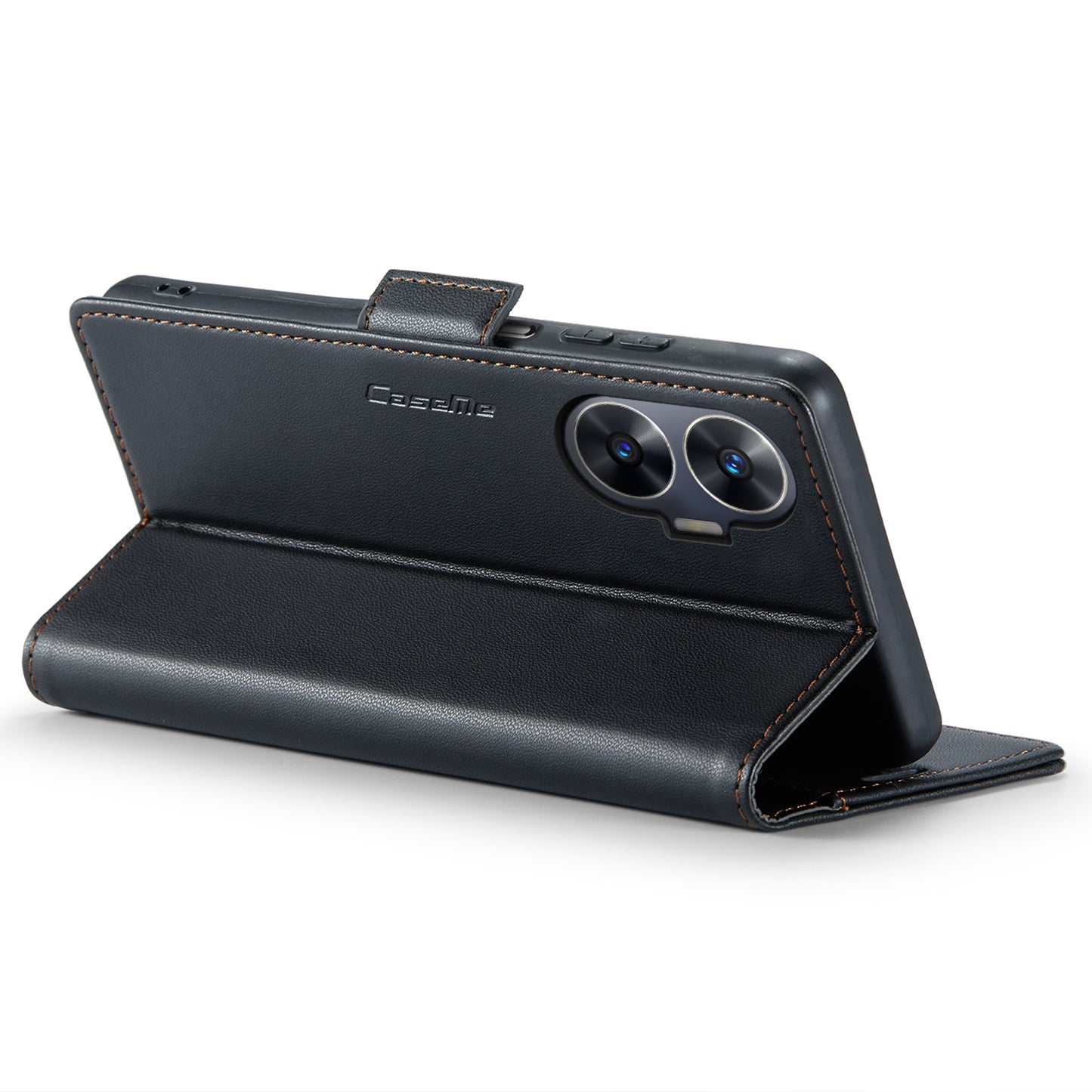 Caseme RFID Blocking Leather Case for Realme C55 , Wallet Stand Anti-drop Phone Cover - Black