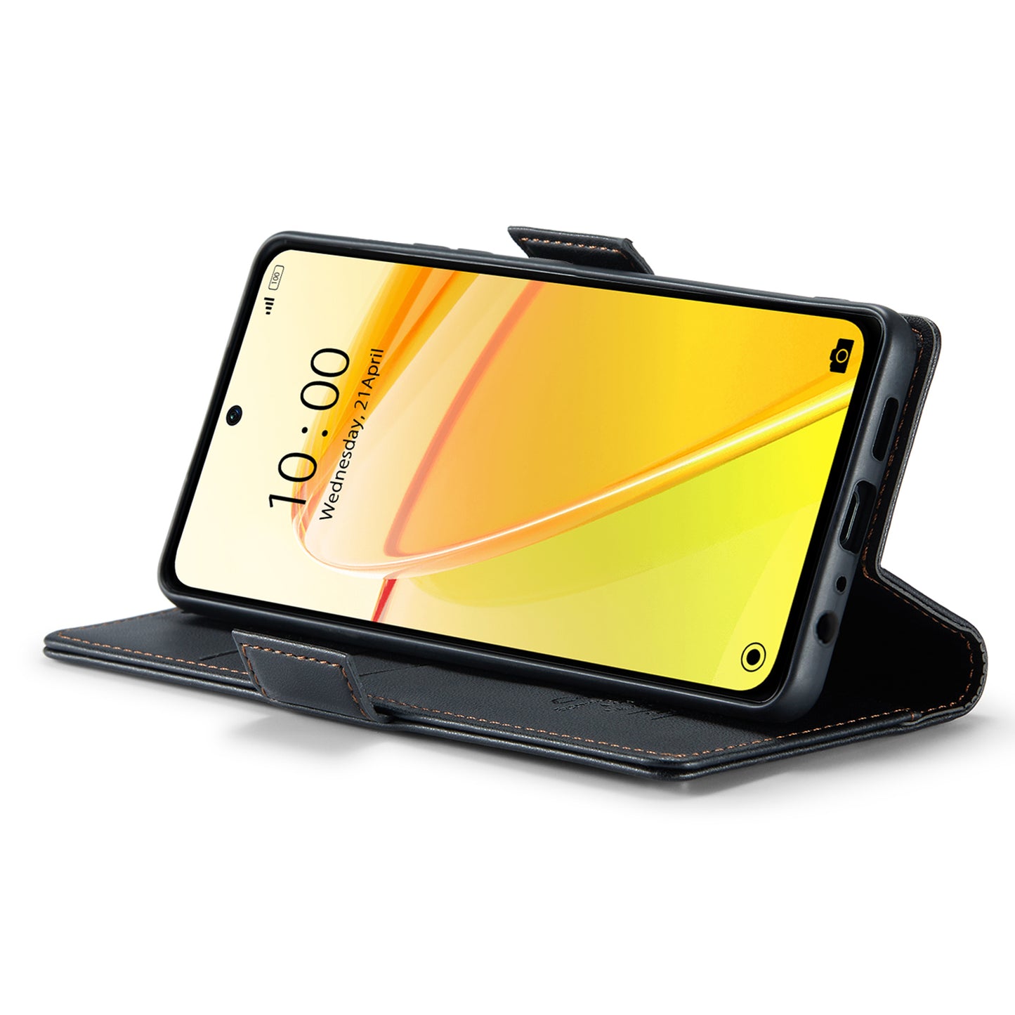 Caseme RFID Blocking Leather Case for Realme C55 , Wallet Stand Anti-drop Phone Cover - Black
