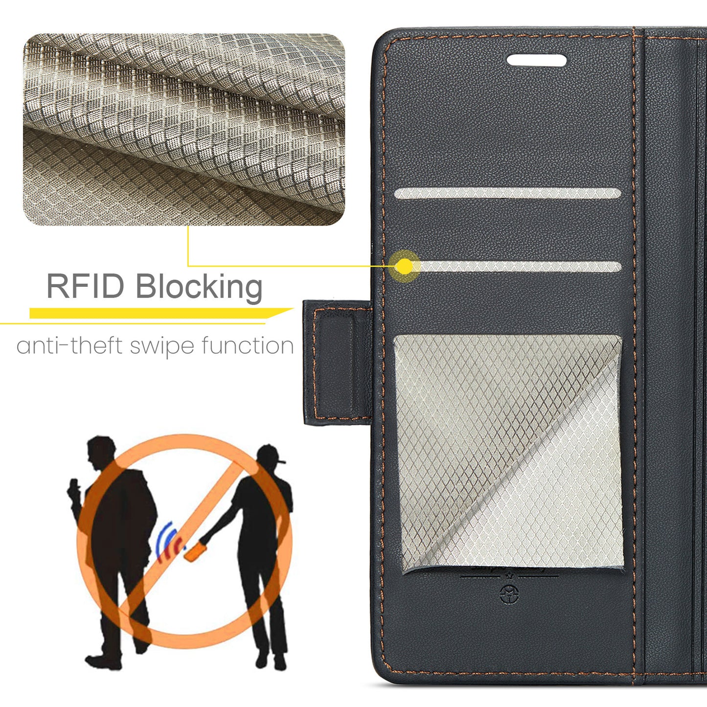 Caseme RFID Blocking Leather Case for Realme C55 , Wallet Stand Anti-drop Phone Cover - Black
