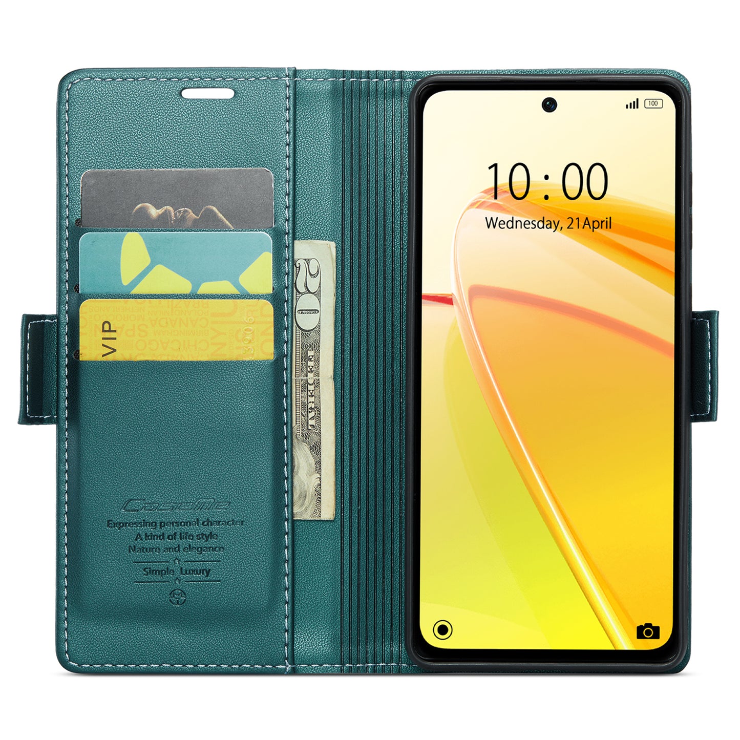 Caseme RFID Blocking Leather Case for Realme C55 , Wallet Stand Anti-drop Phone Cover - Green