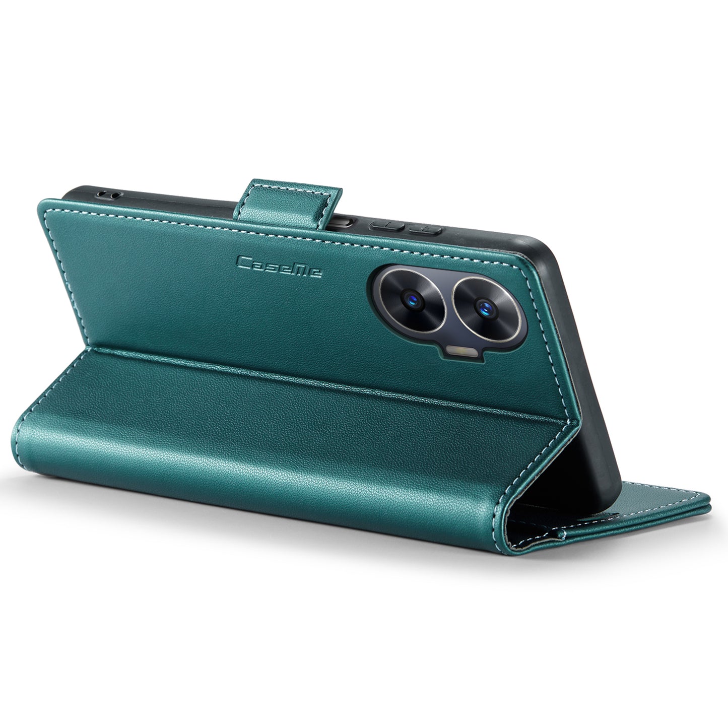 Caseme RFID Blocking Leather Case for Realme C55 , Wallet Stand Anti-drop Phone Cover - Green