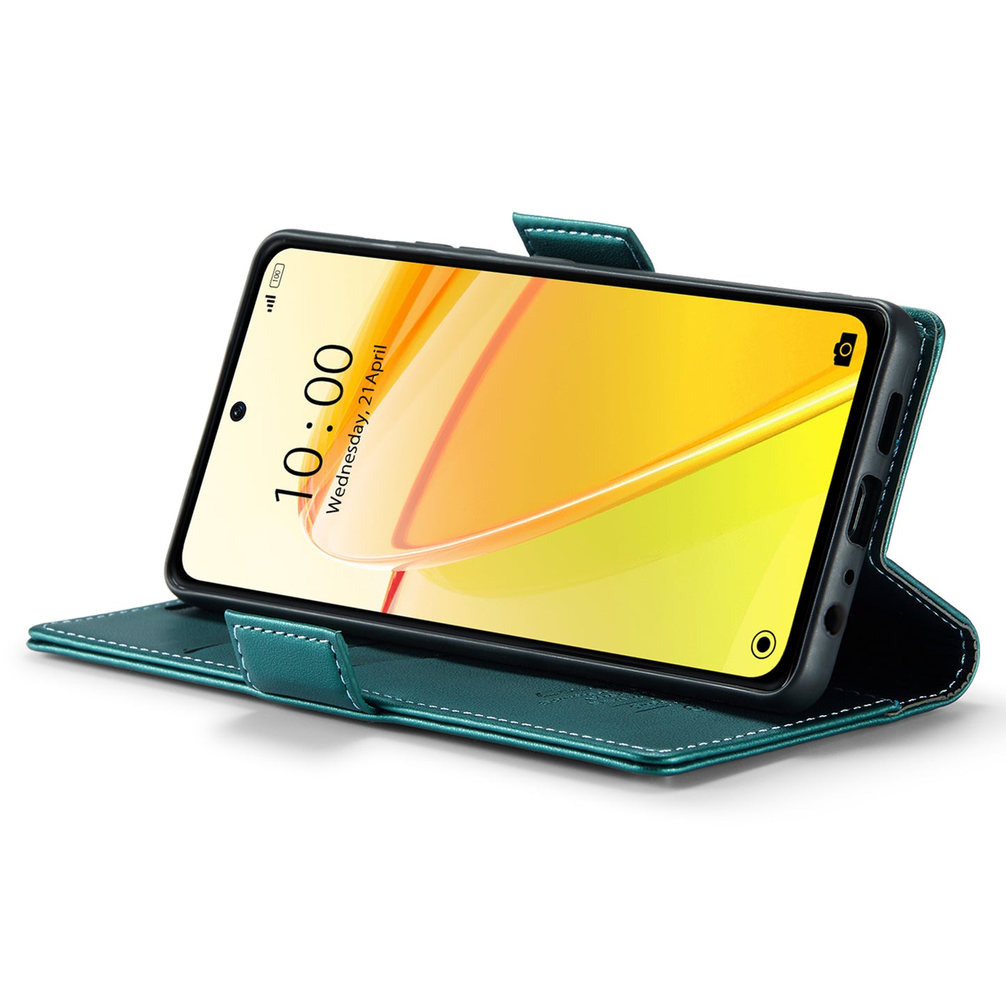 Caseme RFID Blocking Leather Case for Realme C55 , Wallet Stand Anti-drop Phone Cover - Green
