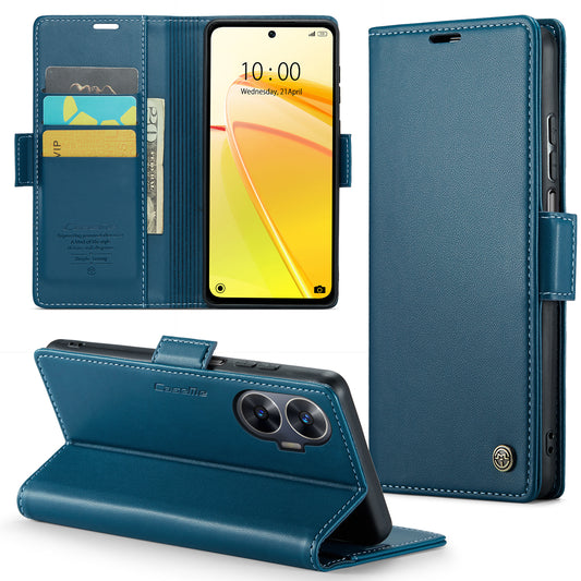 Caseme RFID Blocking Leather Case for Realme C55 , Wallet Stand Anti-drop Phone Cover - Blue