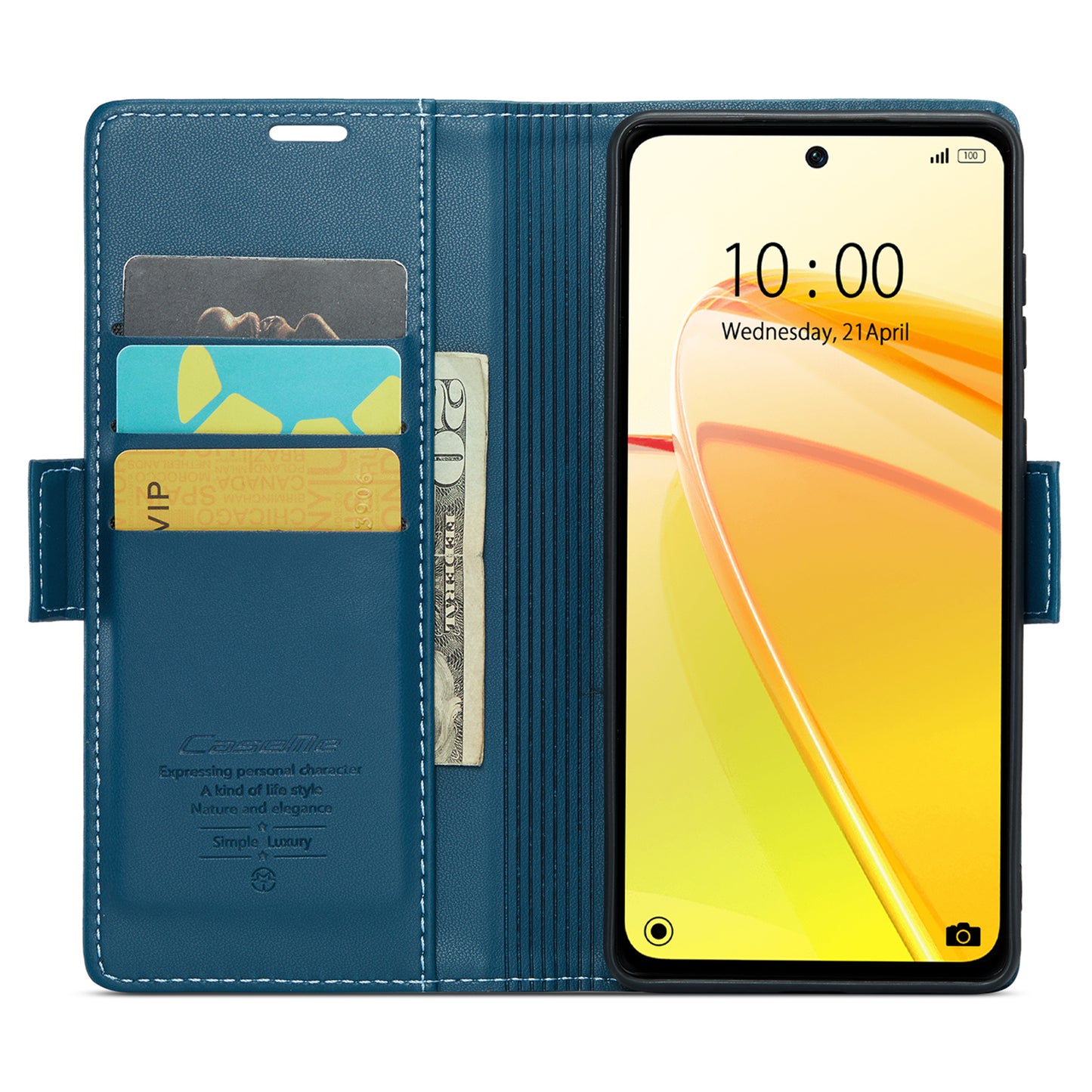Caseme RFID Blocking Leather Case for Realme C55 , Wallet Stand Anti-drop Phone Cover - Blue