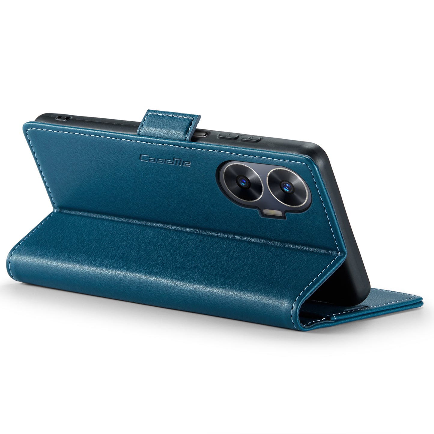 Caseme RFID Blocking Leather Case for Realme C55 , Wallet Stand Anti-drop Phone Cover - Blue